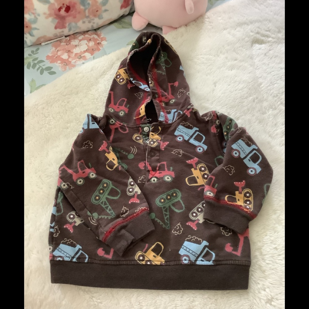Carter’s hoodie with trucks 12 mo brown red yellow fall ready colorful